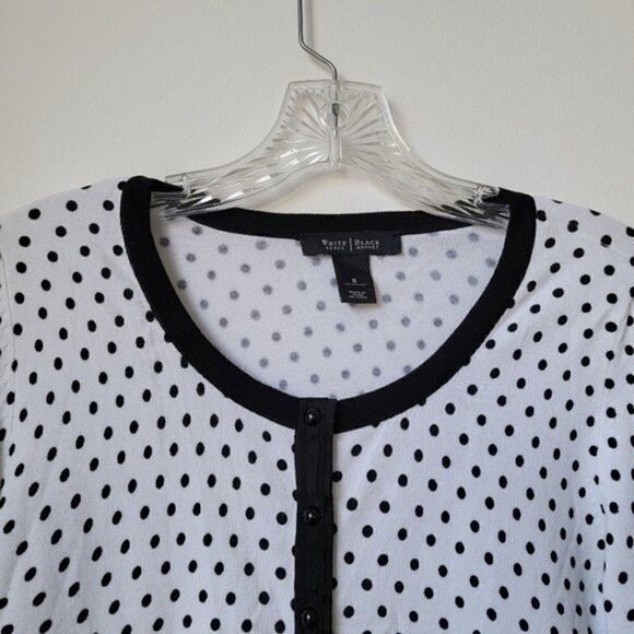 WHITE House Black Market Polka Dot Print Black White 3/4 Sleeve Cardigan Small - Picture 8 of 9